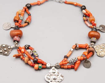 Berber Coral Amulett Halskette, marokkanischen ethnischen Schmuck