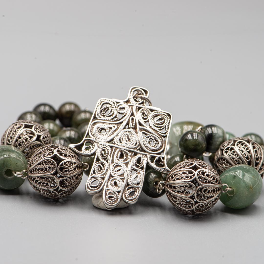 Tunisian Silver Amulet Necklace - Green Agate Berber Design - Etsy