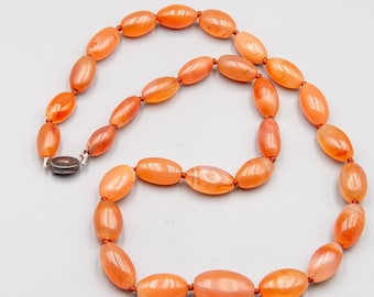 Vintage Chinese Carnelian Necklace – Graduated Natural Carnelian Beads –Mid-Century Necklace – Sterling Silver Clasp – 1950s–1960s