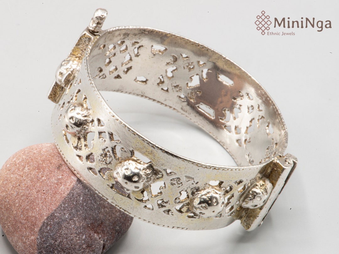 Bracelet Traditionnel Algérien 'Asabaa' En Argent Massif émaillé - Style Chaoui - Ancien, Occasion