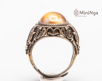 Vintage Gilded Silver Ring – Golden Tiger's Eye, Chinese Export
