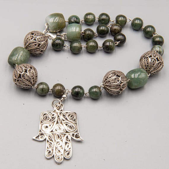 Tunisian Silver Amulet Necklace - Green Agate Berber Design - Etsy