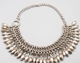 Antique Rajasthan Silver Bib Necklace – Repurposed Anklet Necklace – Traditional Indian Jewelry