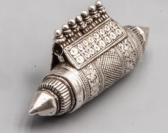 RESERVED for Silvie - Antique Kerala Silver Amulet Container (Kappu Kuttu) – Opening Talisman Pendant – South India