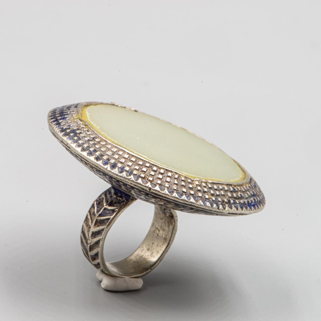 Multan Rong Large Multan Style Silver Ring – Niello, Blue Enamel & Jade Cabochon ...
