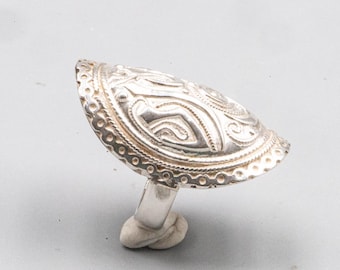Large Sterling Silver Filigree Ring – Sculptural Statement Ring – French Swan Hallmark – Size FR 54