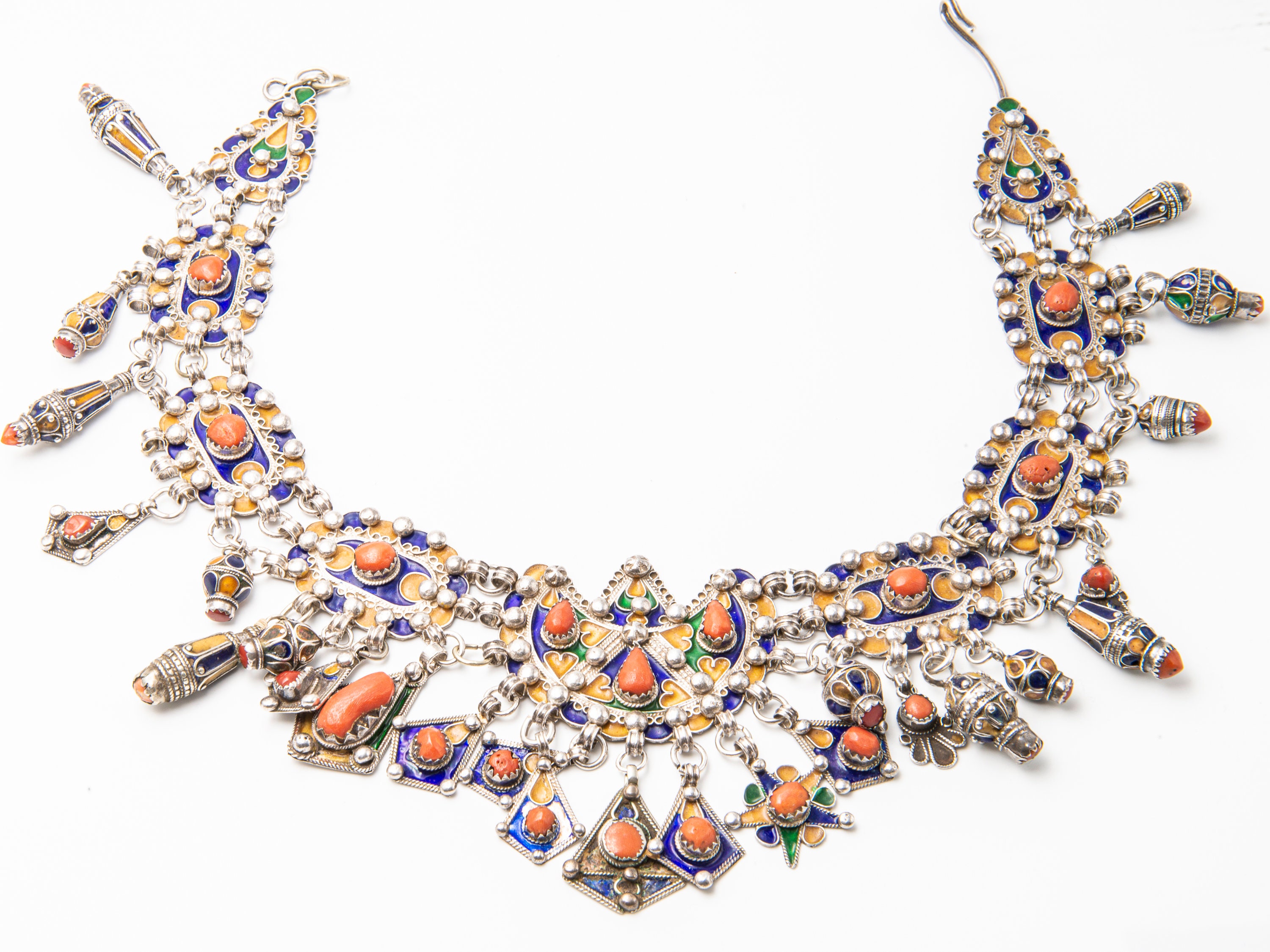 Outstanding Kabyle Silver and Coral Necklace Algeria Beni Yenni