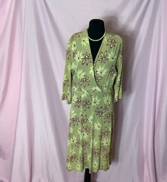Vintage 1930s Rayon Mesh Dress - Med, beige, purpl