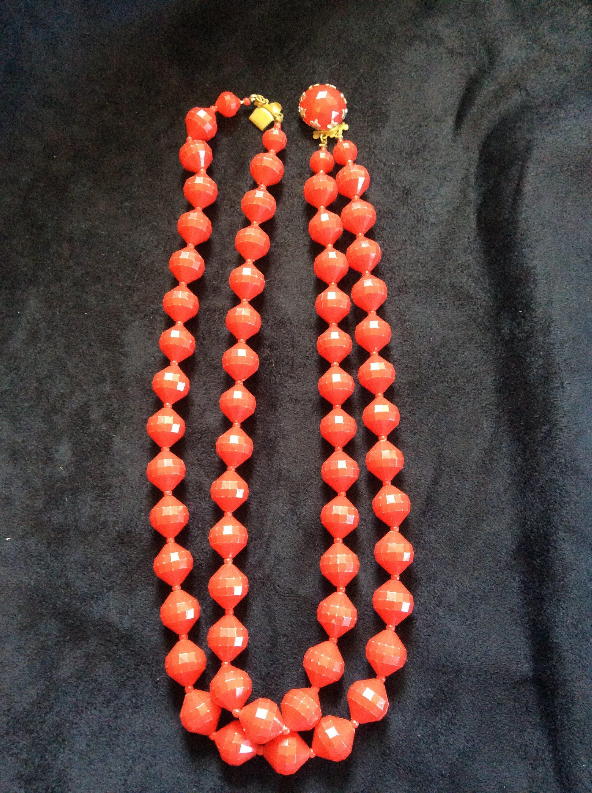 Shabby Lovely Red Plastic Seed Bead Necklace Vintage Super Long Necklace Red Bead Necklace Bead Necklace UnSigned Vintage Jewelry