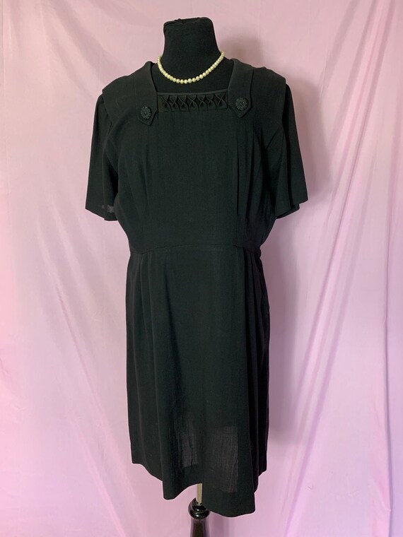 Vintage Volup 46” bust 40’s Black Cocktail Dress,… - image 1