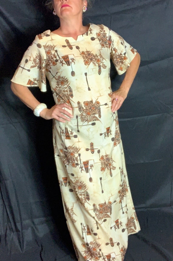 Vintage Hawaiian Tiki Muumuu Dress - Large, floor