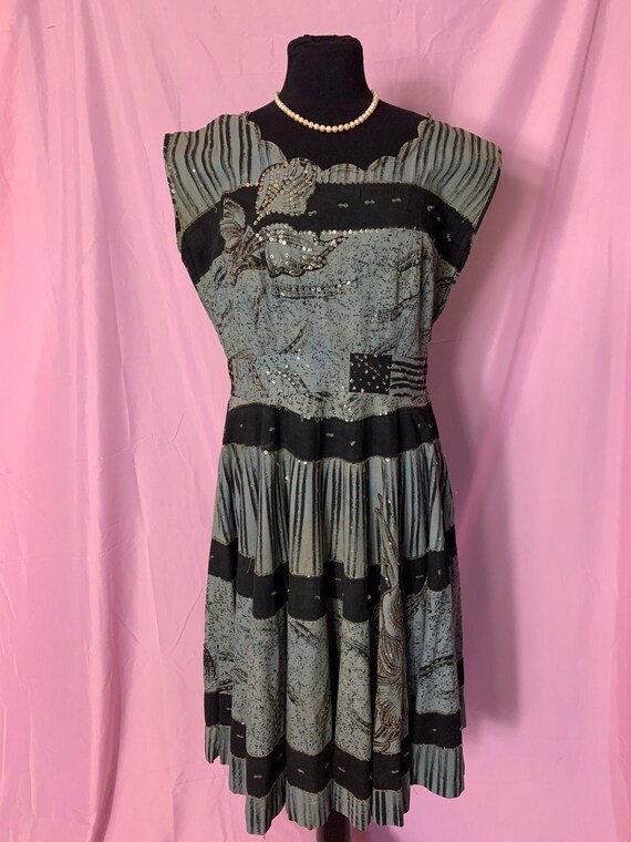 Vintage 50s Mexican Handmade Swing Dress, Large, B