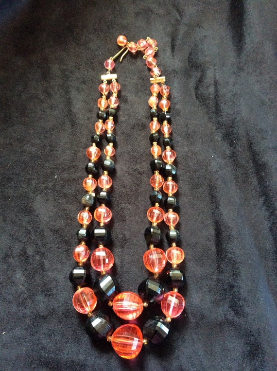 Vintage Pink and Black Plastic Necklace - image 1