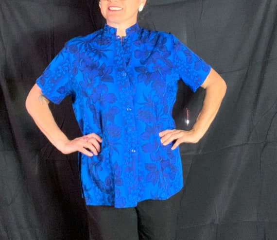 Vintage Blue Hawaiian Tea-Timer Blouse - XL, cotto