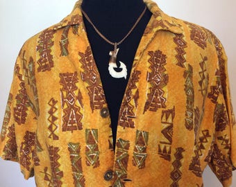 Vintage Golden Tiki Hawaiian Shirt - M