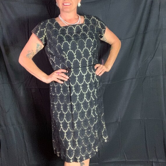 Vintage Black Eyelet Cocktail Dress - XL