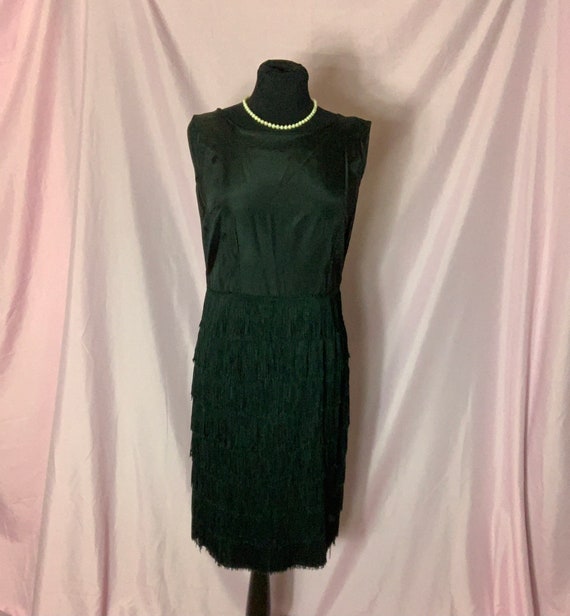 Vintage 50s Black Fringe Sheth Dress - Medium, Sh… - image 1
