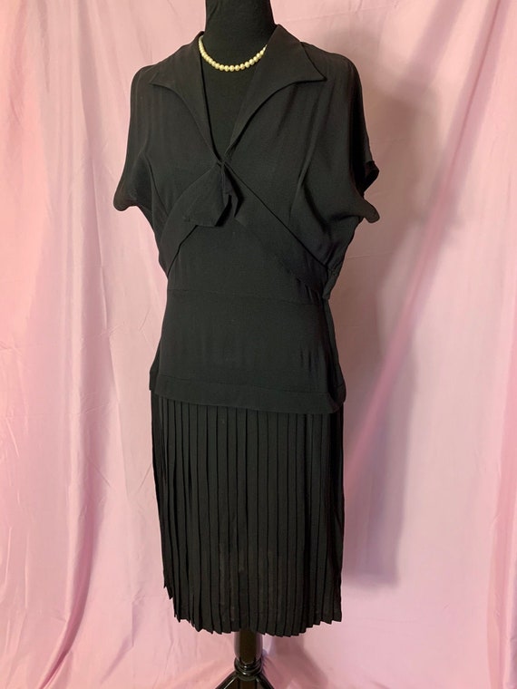 Vintage 40s Black Crepe Dress, Medium, Cocktail, p