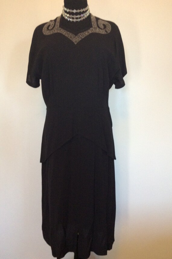 Vintage 1940's Noir Dress - Large - image 2