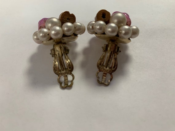 Vintage Clip On Earrings- bamboo, pink, Pearl, Ti… - image 5