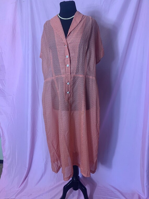 Vintage 40s/50s Day Dress, red & white, XL, sheer
