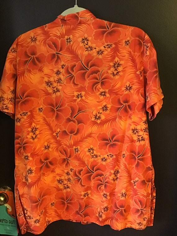 Vintage Orange Floral Tea timer Hawaiian Blouse s… - image 4