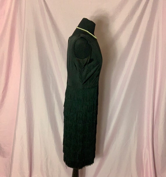Vintage 50s Black Fringe Sheth Dress - Medium, Sh… - image 4