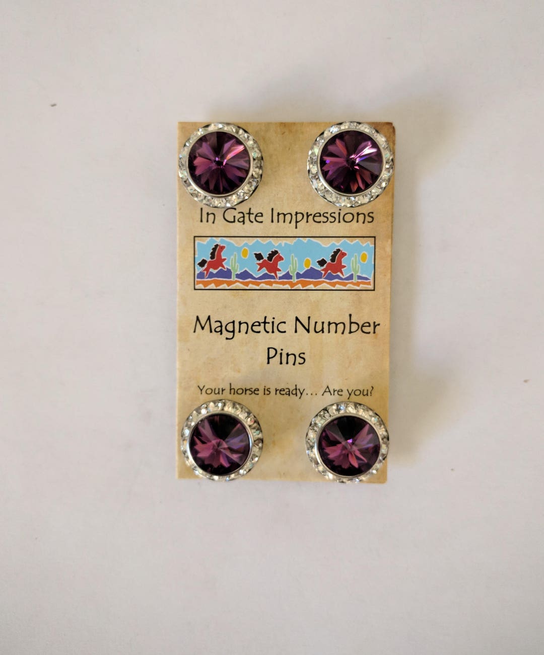 In Gate Impressions Jet Black Magnetic Number Pins With Rivoli Crystals For Horse Shows