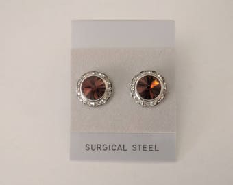 PETITE SMOKED TOPAZ  Pierced  Earrings go with horse show number magnets Rivoli Crystal