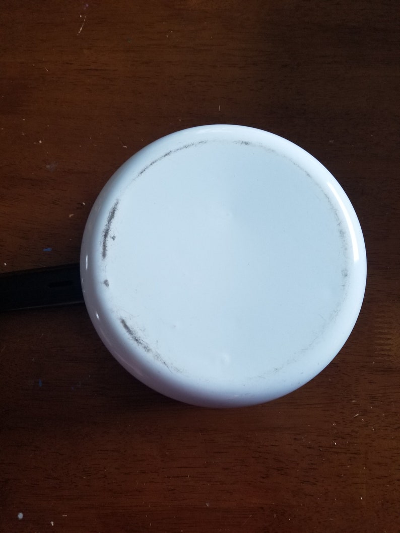 Black and White Vintage Farmhouse Enamelware Pan with Handle
