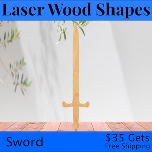 Sword Laser Cut Out Wood Shape Craft Supply - Woodcraft Cutout