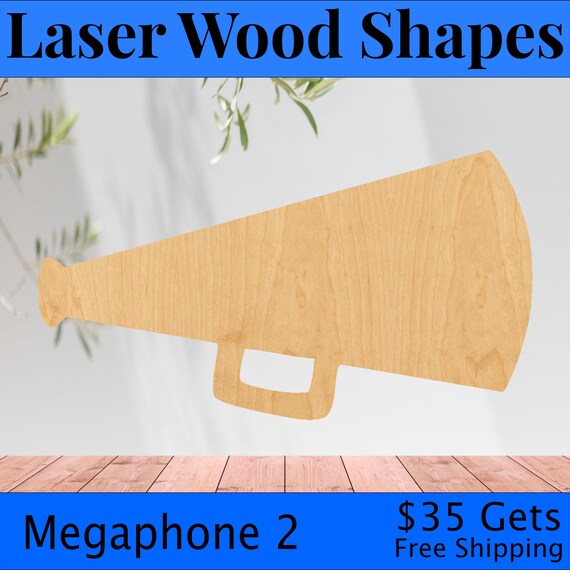 Sport Megaphone - Laser Cut Out Unfinished Wood Craft Shape SPT122 Sport Megaphone - Laser Cut Out Unfinished Wood Craft Shape SPT122