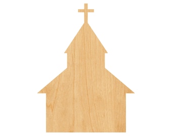 Church Laser Cut Out Wood Shape Craft Supply - Woodcraft Cutout