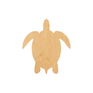 May include: A wooden cutout of a sea turtle, with a natural wood finish.
