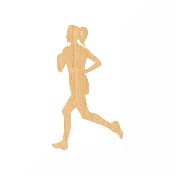 Running Girl Laser Cut Out Wood Shape Craft Supply - Woodcraft Cutout