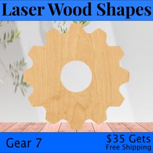 Gear 7 Laser Cut Out Wood Shape Craft Supply - Woodcraft Cutout