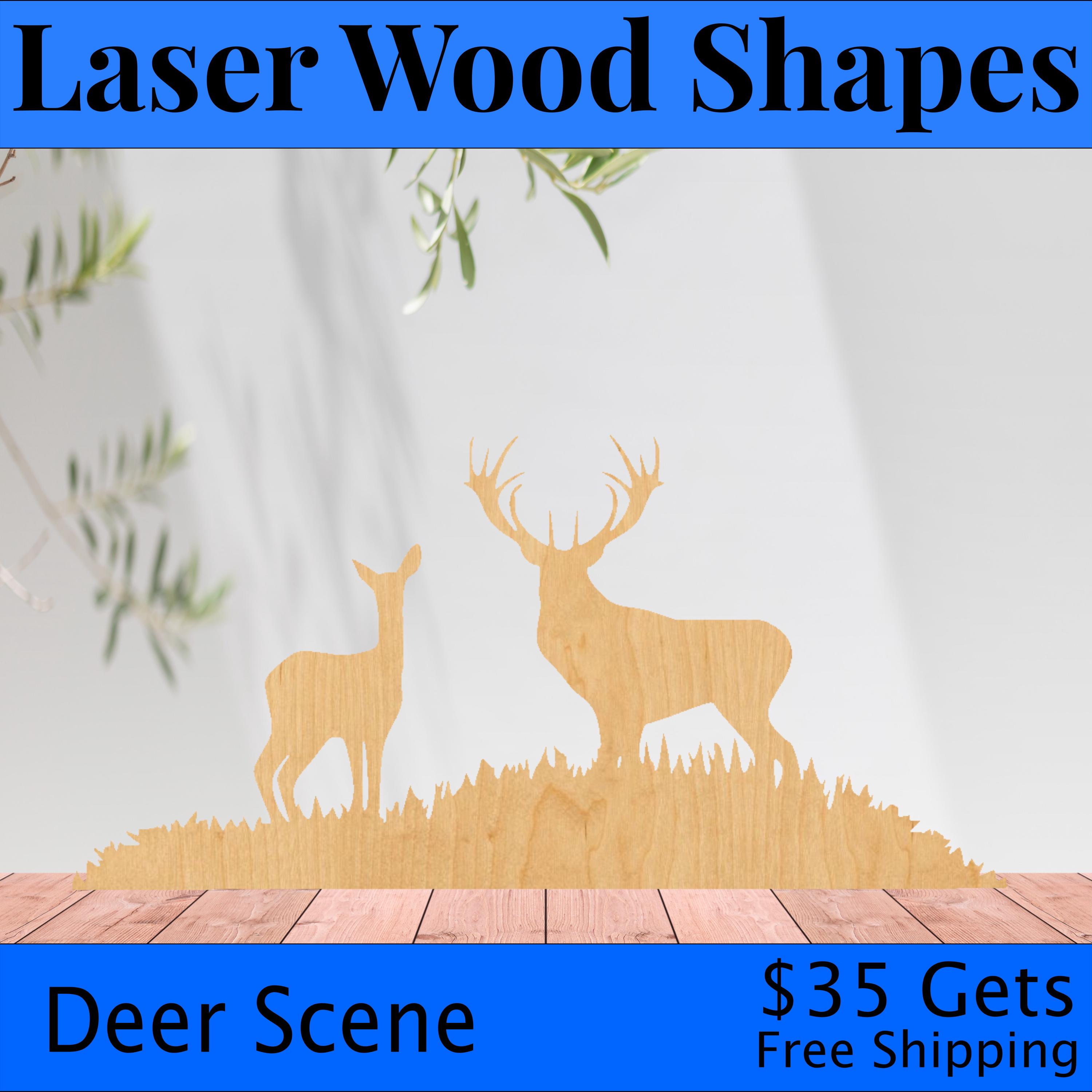 Scene Deer - Laser Cut Out Unfinished Wood Craft Shape DER62 Scene Deer - Laser Cut Out Unfinished Wood Craft Shape DER62