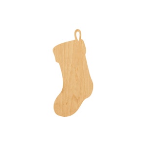May include: A wooden Christmas stocking ornament with a loop for hanging.