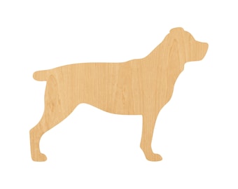 May include: A wooden cutout of a dog in a standing position. The cutout is made of light brown wood with a natural wood grain pattern.