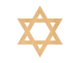 May include: A wooden Star of David, also known as the Magen David, is a six-pointed star symbol. It is a traditional Jewish symbol.
