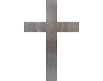 May include: A silver metal cross with a textured surface.