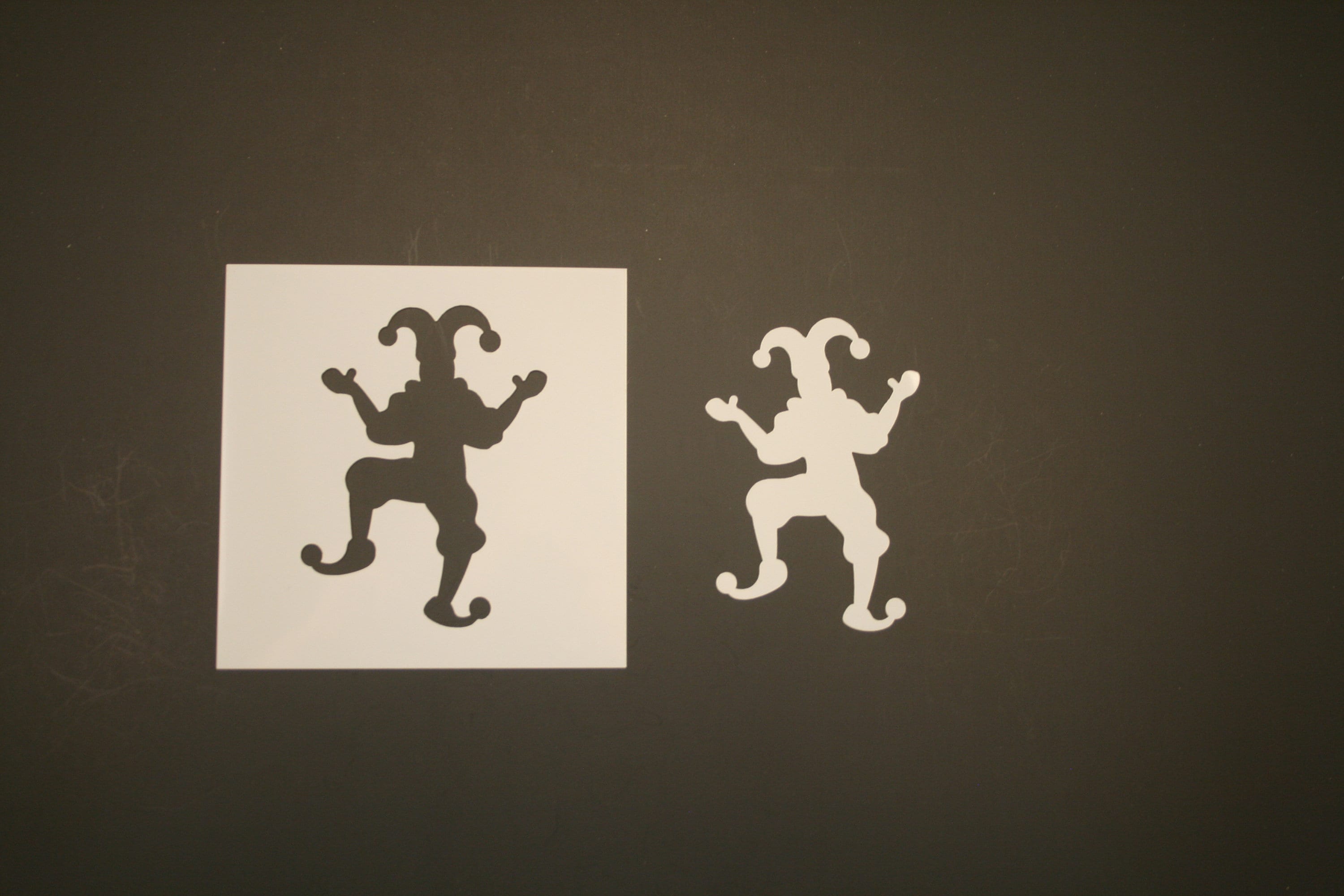 Reusable jester stencil, art supply.
