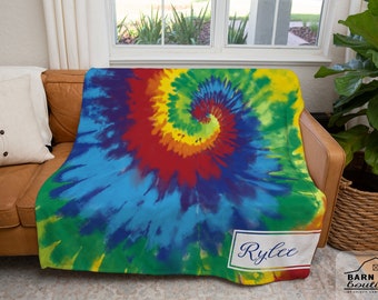 Personalized Tie Dye Throw Blanket-  tiedye bedding, fleece minky sherpa, name blanket