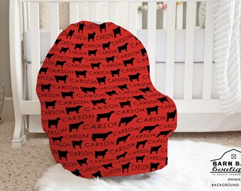 Personalized Steer Beef Cattle Nursing, Baby Car Seat Canopy Cover - ADDITIONAL COLORS available - Shopping Cart, Highchair Cover, cow farm