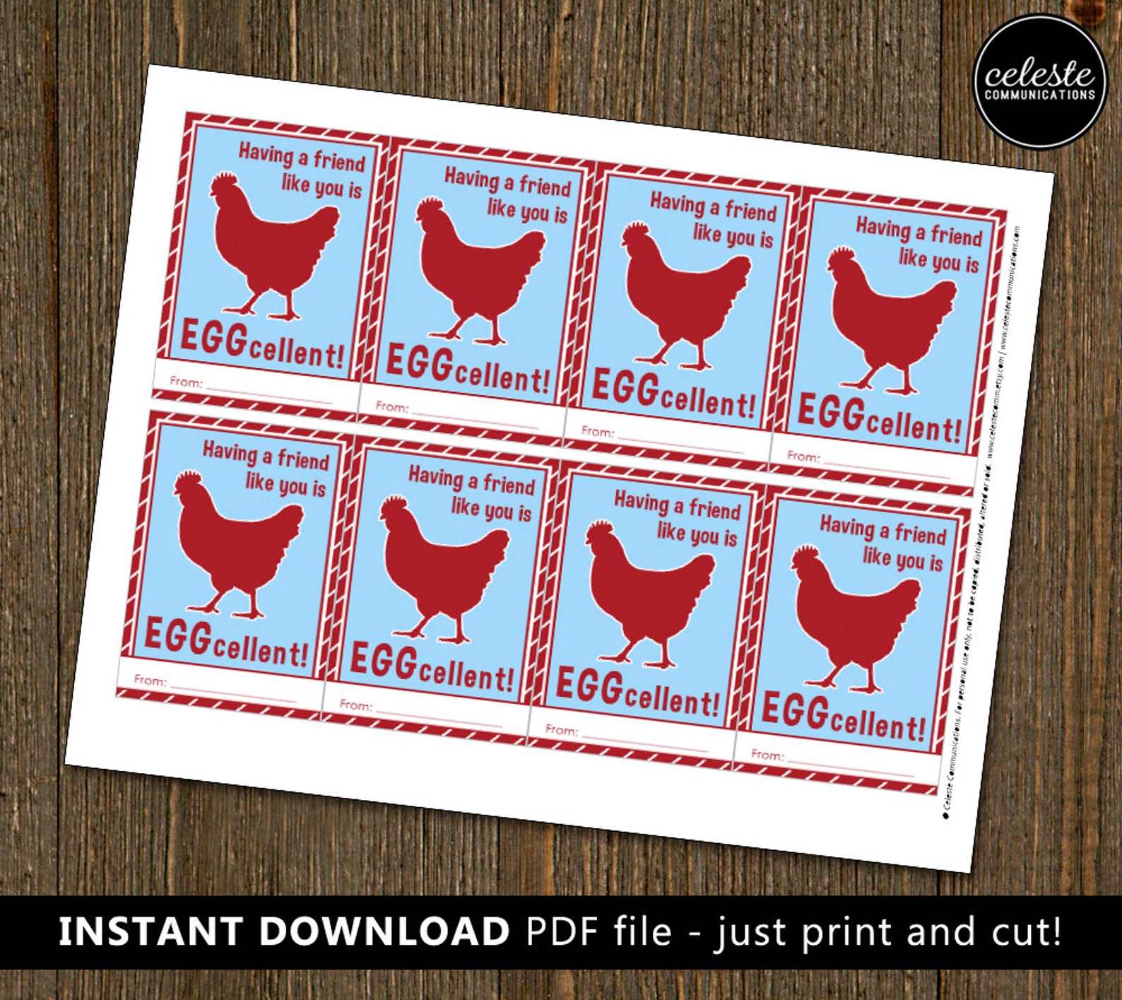 PRINTABLE Chicken Valentine Card For Kids INSTANT DOWNLOAD Valentine s Day Valentines Farm