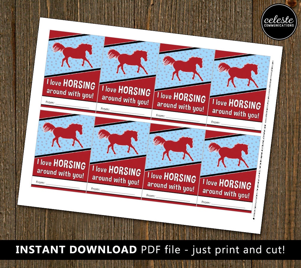 PRINTABLE Horse Valentine Card for Kids INSTANT DOWNLOAD Valentine's ...