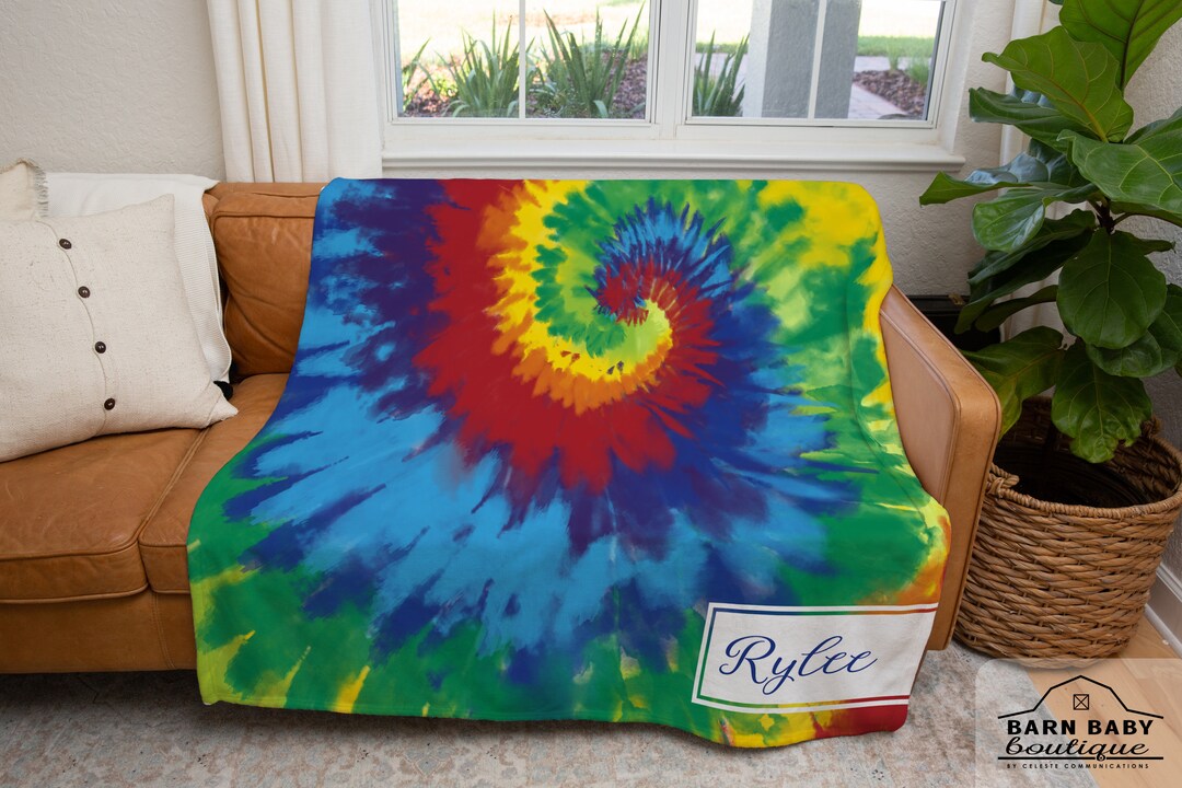 Personalized Tie Dye Throw Blanket Tiedye Bedding, Fleece Minky Sherpa