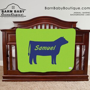 Personalized Show Steer Baby Name Blanket- farm nursery, farm animal swaddle receiving blanket, baby shower gift, fleece minky sherpa knit