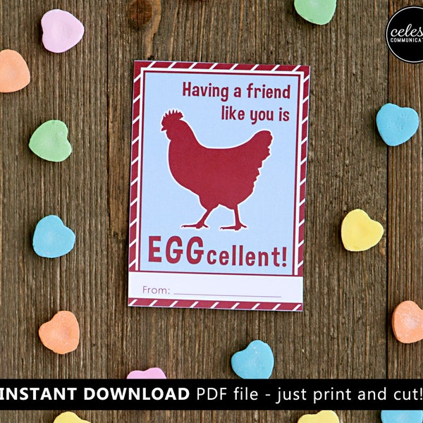 PRINTABLE Chicken Valentine card for kids INSTANT DOWNLOAD - Valentine's Day, Valentines, farm, ranch, backyard chickens, hen, chick