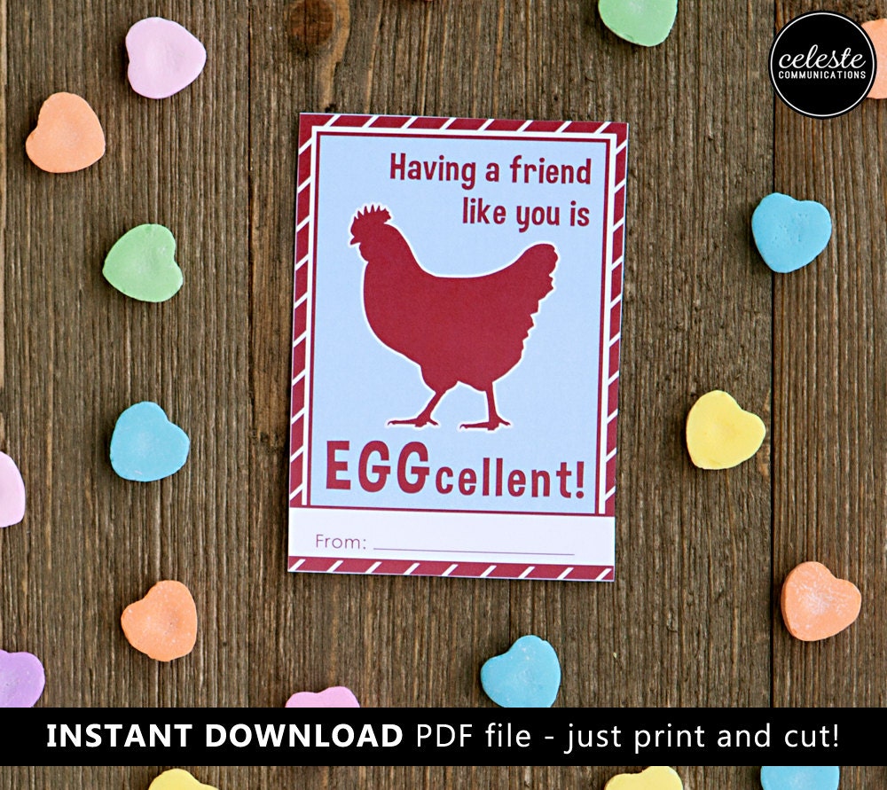 PRINTABLE Chicken Valentine Card For Kids INSTANT DOWNLOAD Valentine s Day Valentines Farm